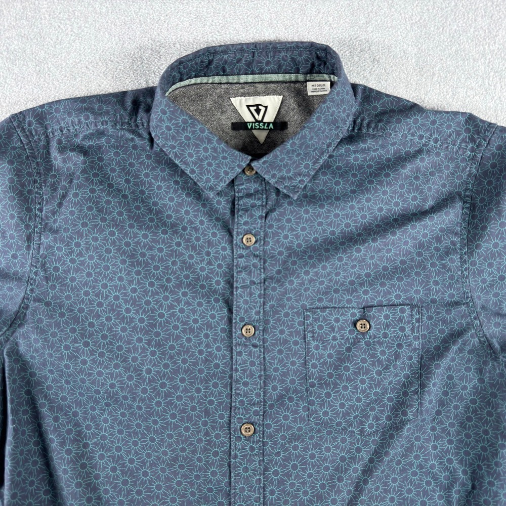 Vissla Blue Eco Button Up Woven Shirt Mens M Short Sleeve Casual